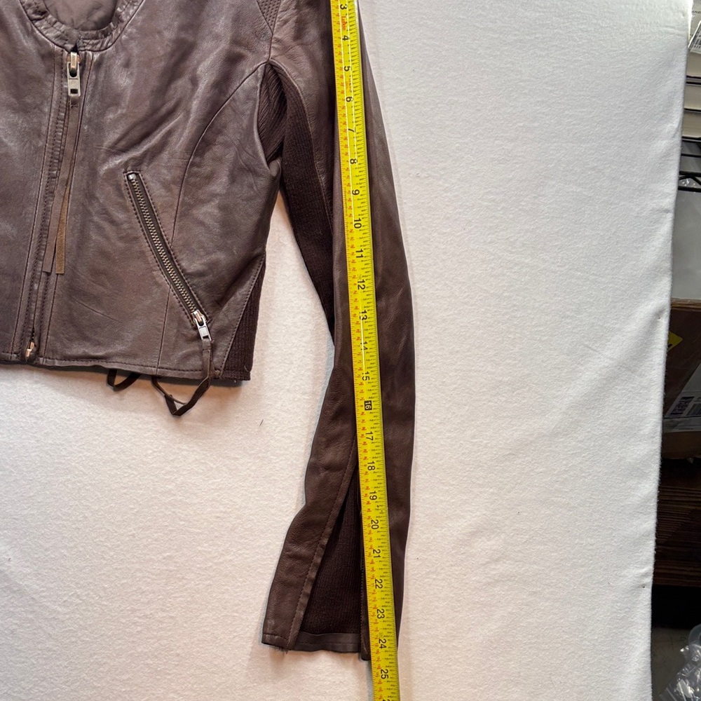 Veda Dark Brown Leather Jacket with Zipper Details - Picture 12 of 12